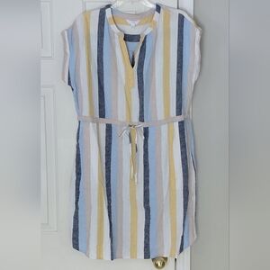 Time & Tru Stripe Colorful Summer Linen Mix Midi Vacation Dress. Size L 12/14.
